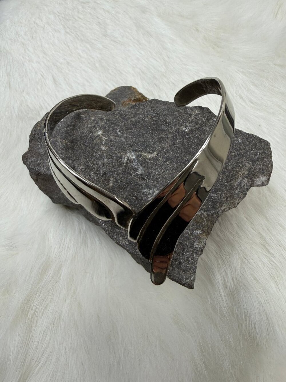 Silver Tone Abstract Cuff Bracelet  6" long